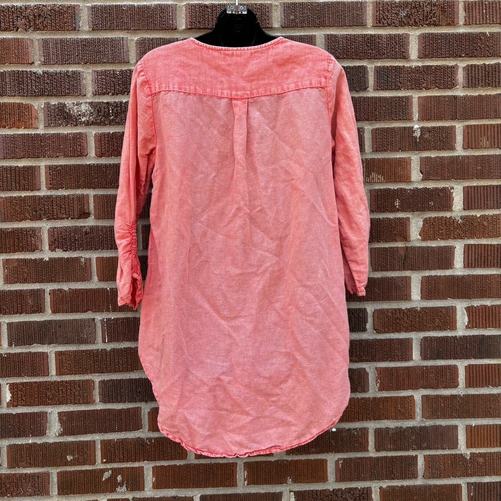 April Cornell Size S Coral Orange Linen Blend 3/4 Sleeve Hi Lo Hem Tunic Blouse - Picture 2 of 8